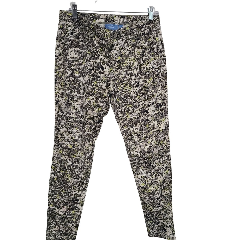 Simply Vera Vera Wang Womens 6 Skinny Pants Grey Lime Green Paint Splatter Print